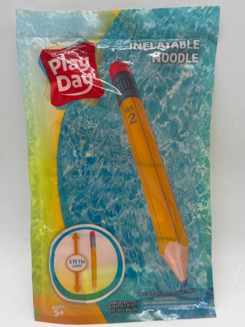 Play Day Inflatable Pencil Noodle 5 Ft 1 In Long Pool Toy Ages 5+